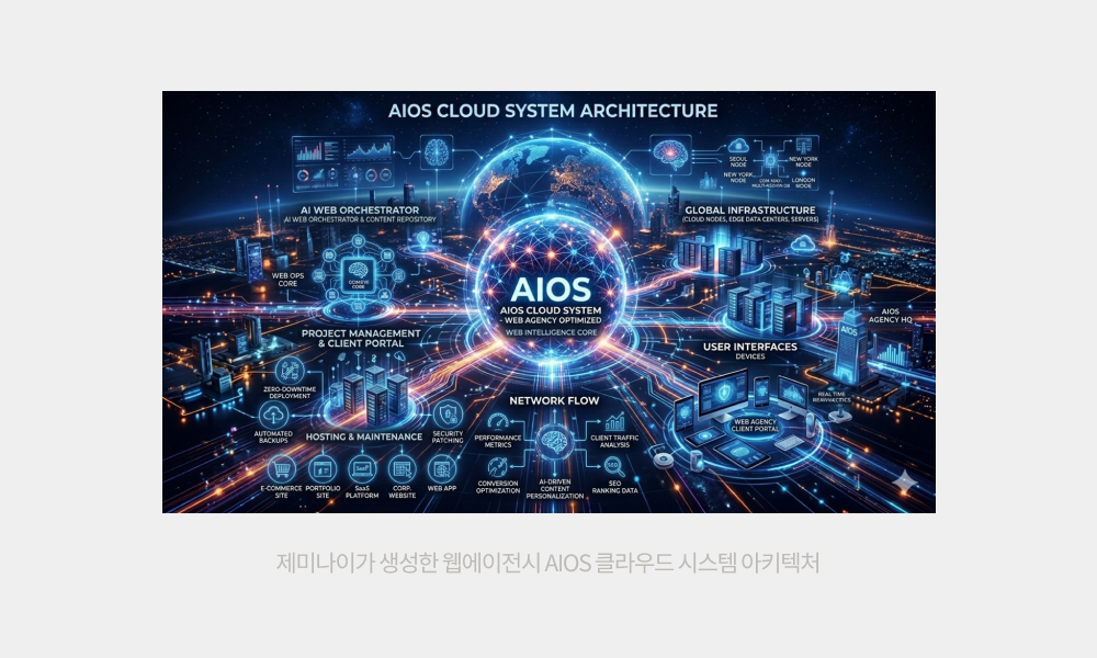 제미나이가 생성한 웹에이전시 AIOS 클라우드 시스템 아키텍처